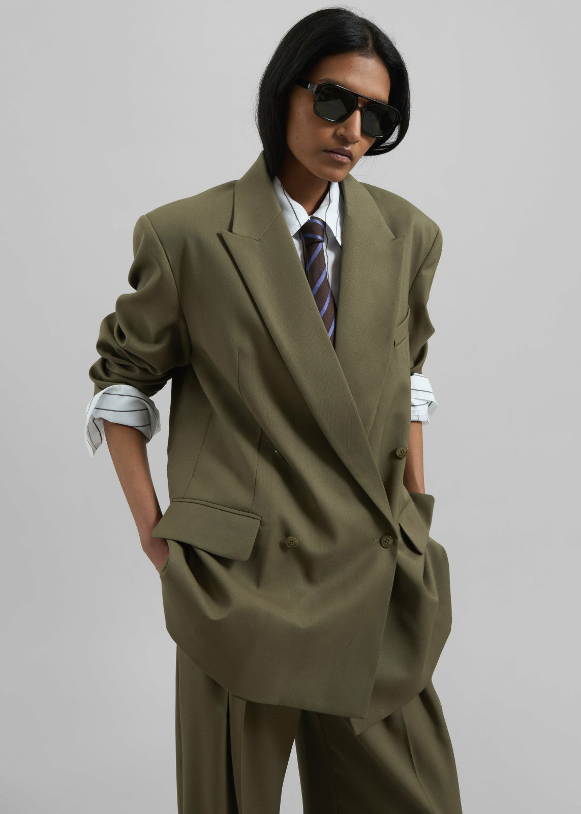 Newark Double Breasted Blazer - Khaki