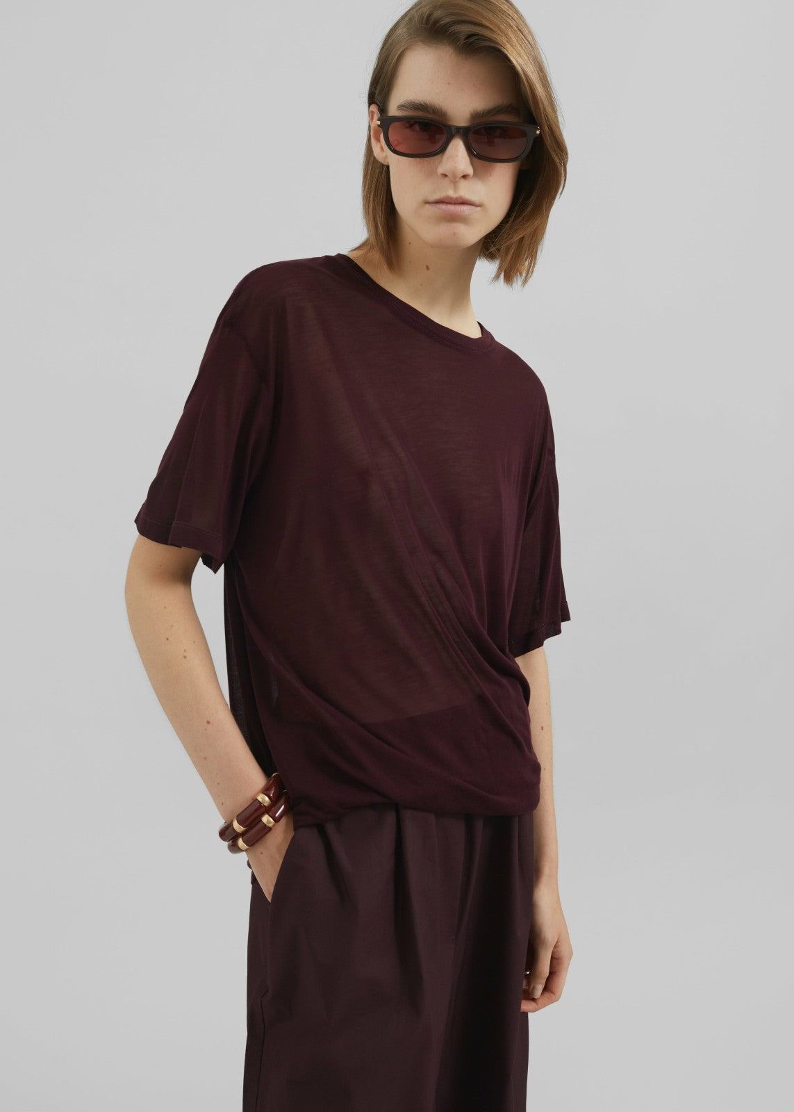 Selvan Sheer T-Shirt - Burgundy