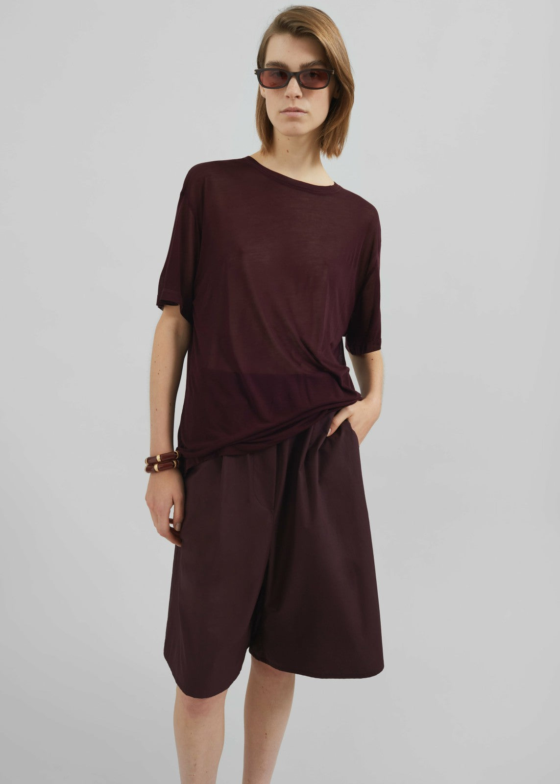 Selvan Sheer T-Shirt - Burgundy