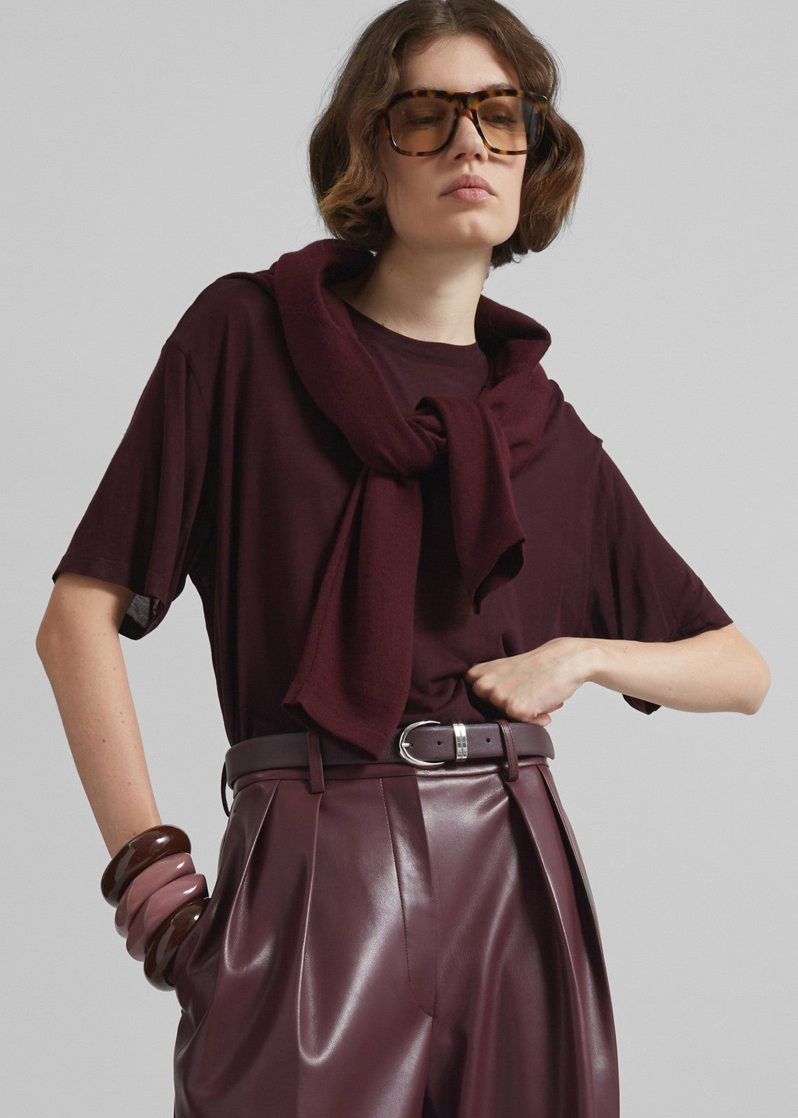 Selvan Sheer T-Shirt - Burgundy