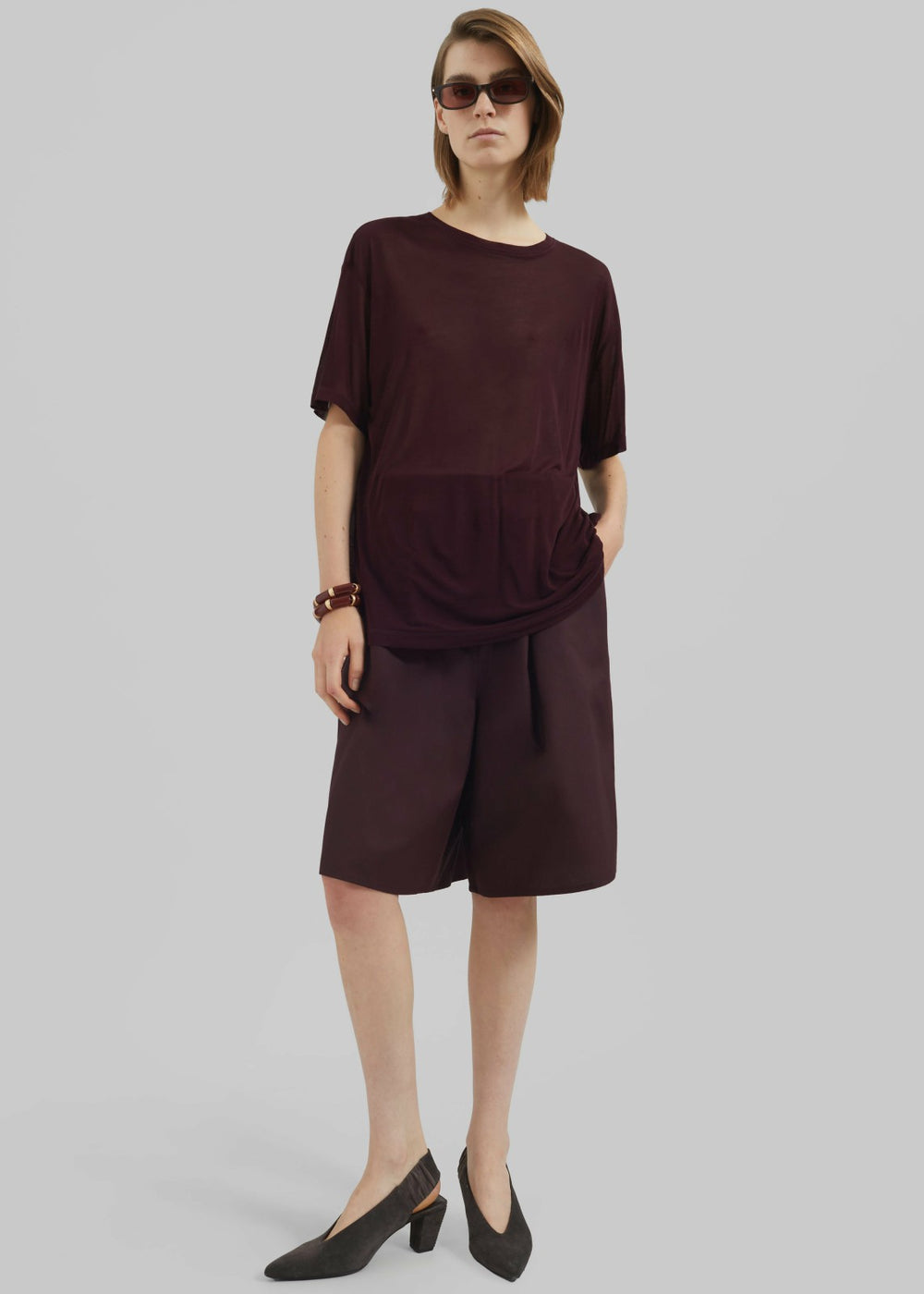 Selvan Sheer T-Shirt - Burgundy