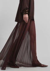 Vallen Pleated Mesh Maxi Skirt - Burgundy