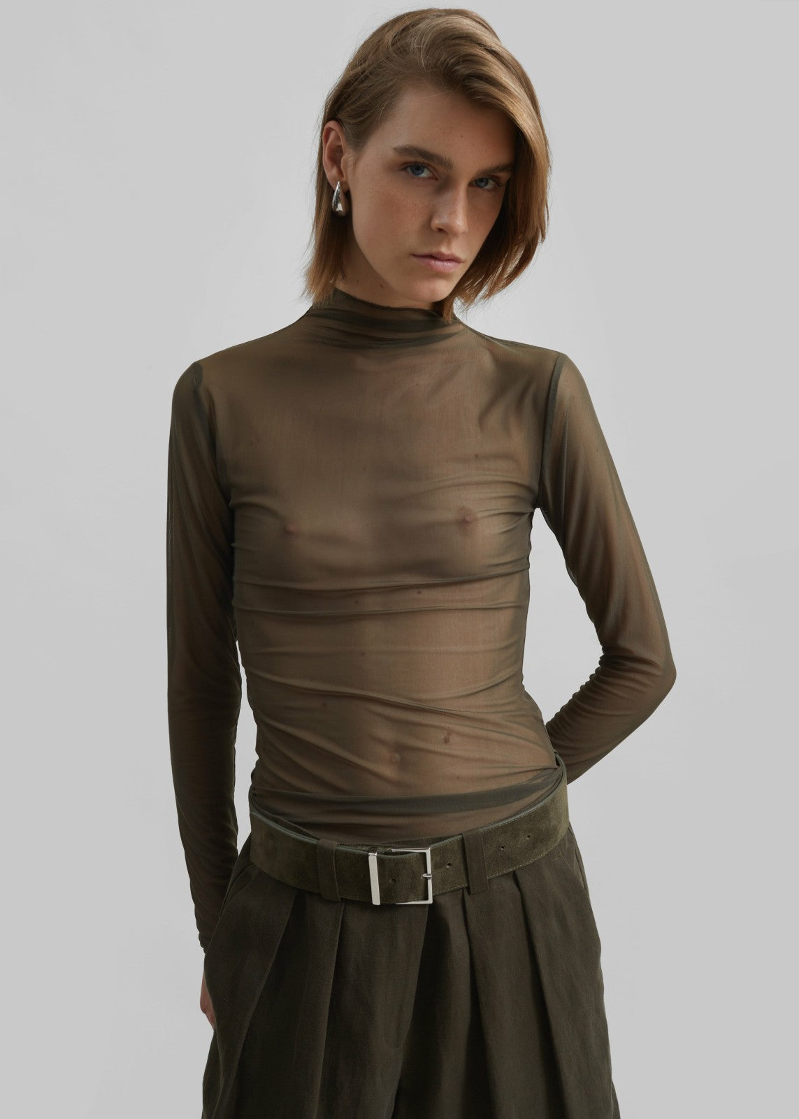 Tulia Long Sleeve Mesh Tee - Khaki