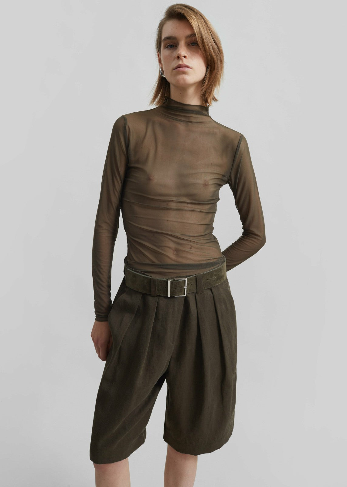 Tulia Long Sleeve Mesh Tee - Khaki