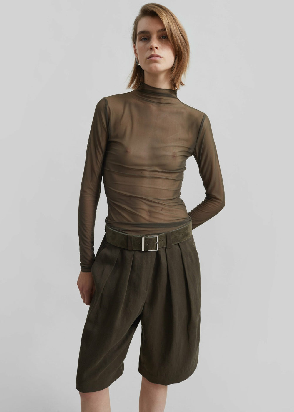 Tulia Long Sleeve Mesh Tee - Khaki