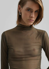 Tulia Long Sleeve Mesh Tee - Khaki