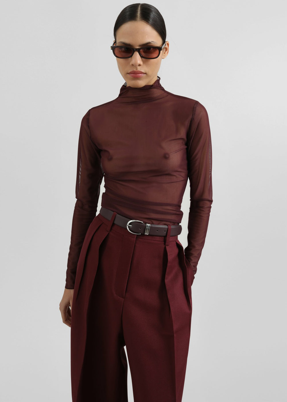 Tulia Long Sleeve Mesh Tee - Burgundy