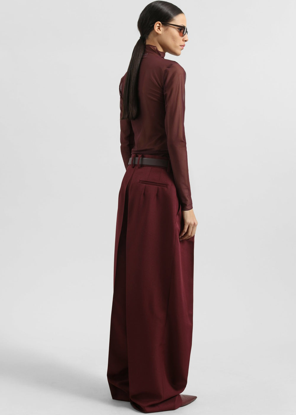 Tulia Long Sleeve Mesh Tee - Burgundy