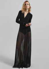 Vallen Pleated Mesh Maxi Skirt - Black