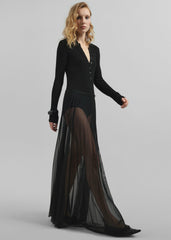 Vallen Pleated Mesh Maxi Skirt - Black