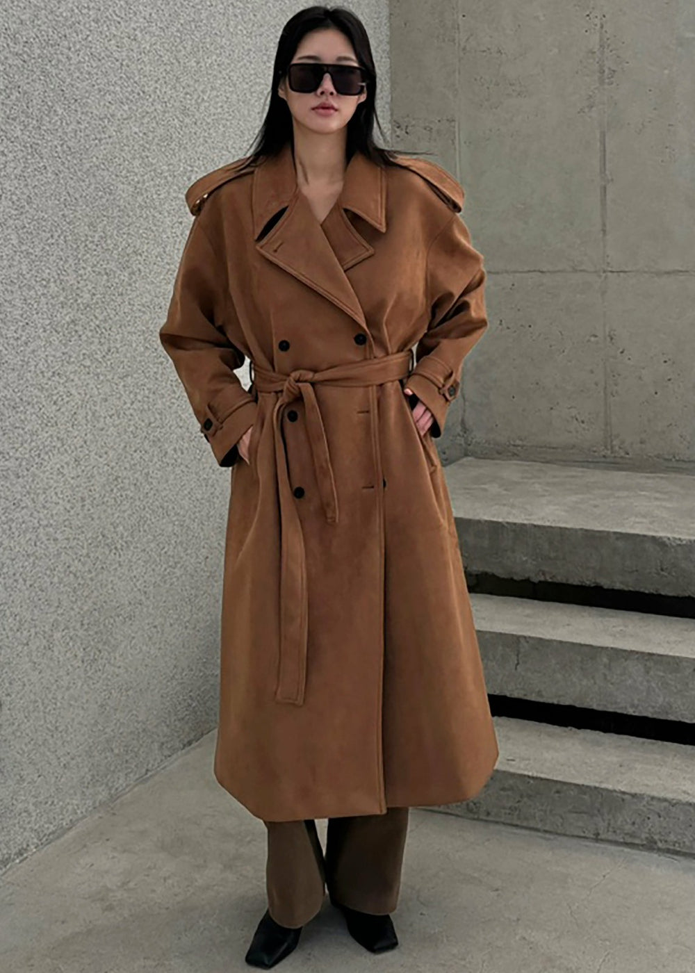 Lulea Faux Suede Trench Coat - Camel