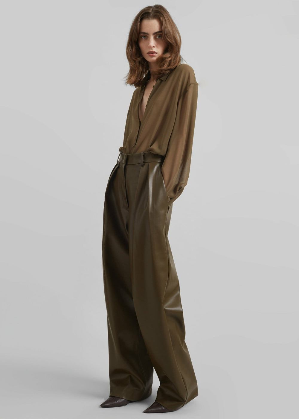 Helsinki Faux Leather Pants - Olive