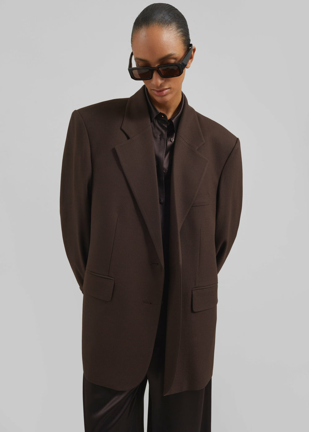 Linnea Oversized Wool Blazer - Brown