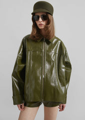 Arbor Crackled Faux Leather Jacket - Olive