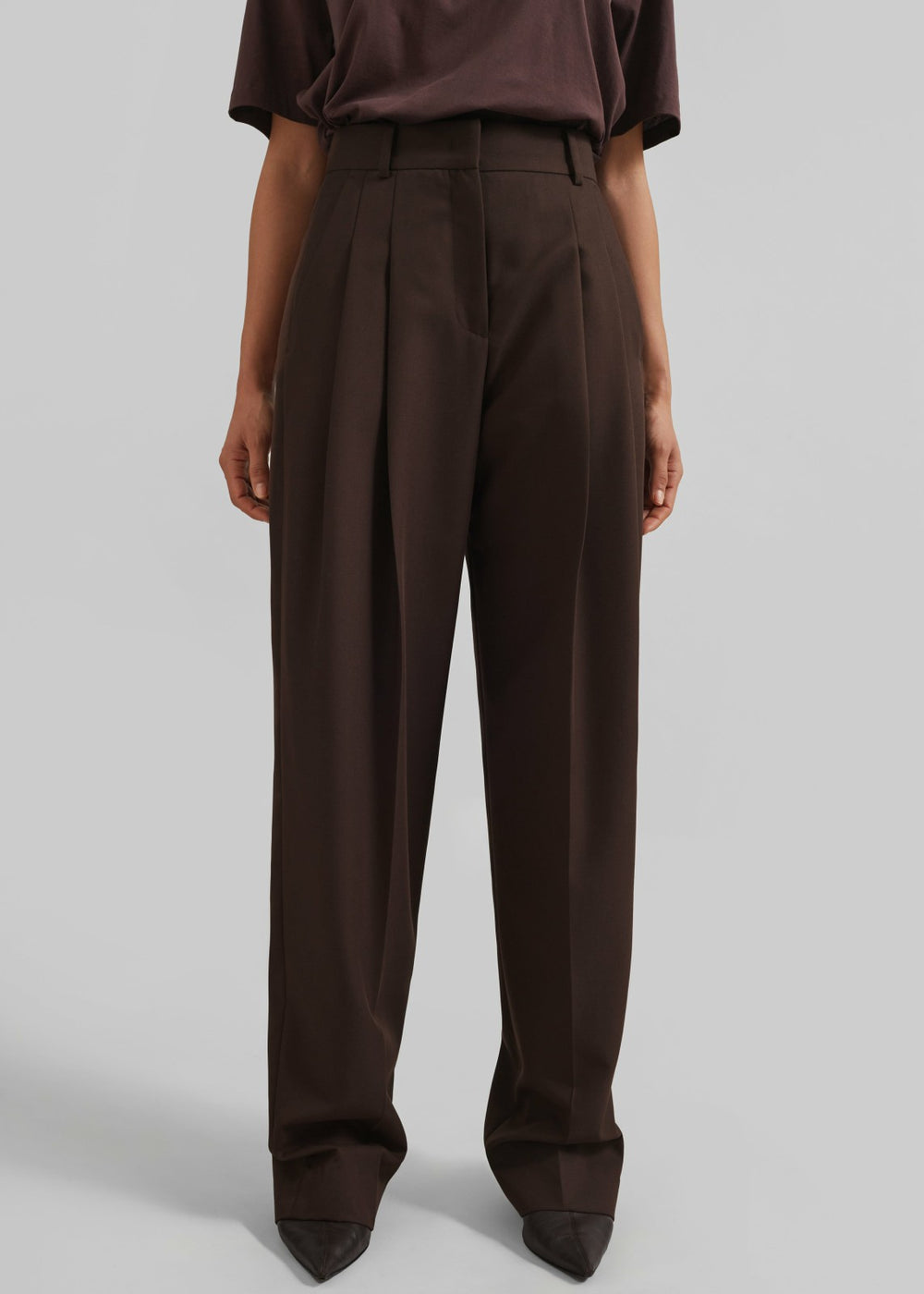 Gelso Pleated Twill Trousers - Brown