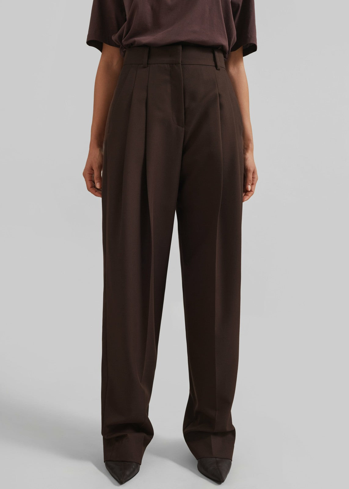 Gelso Pleated Twill Trousers - Brown