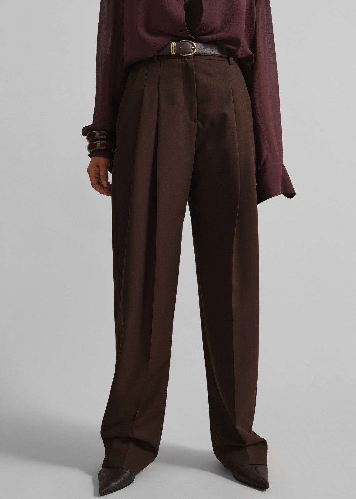 Gelso Pleated Twill Trousers - Brown