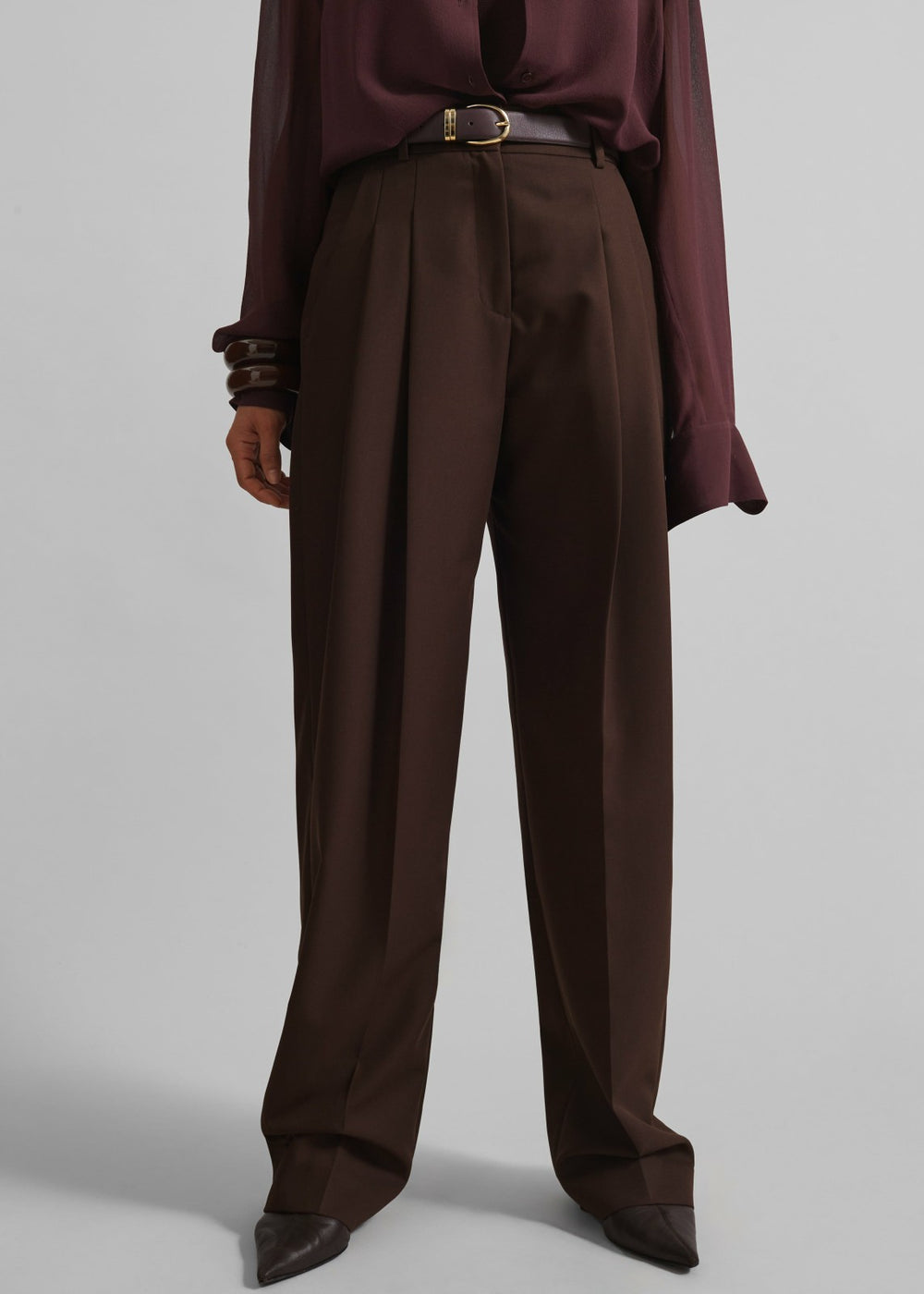 Gelso Pleated Twill Trousers - Brown