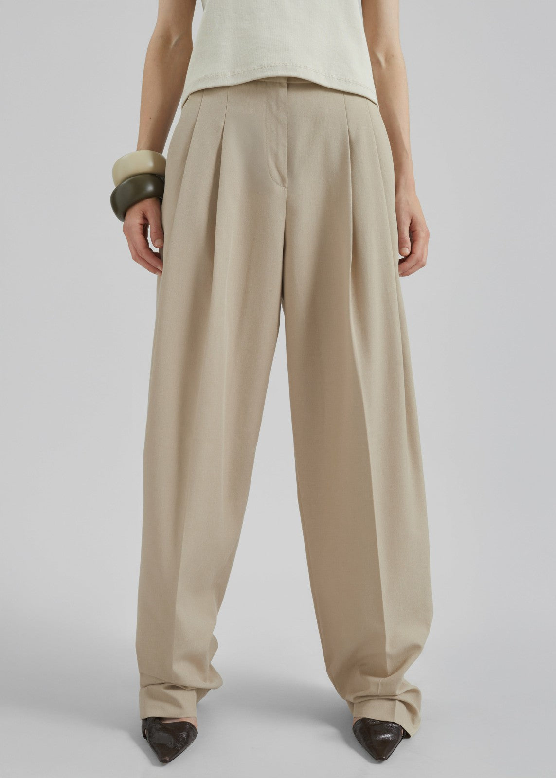 Gelso Pleated Twill Trousers - Beige