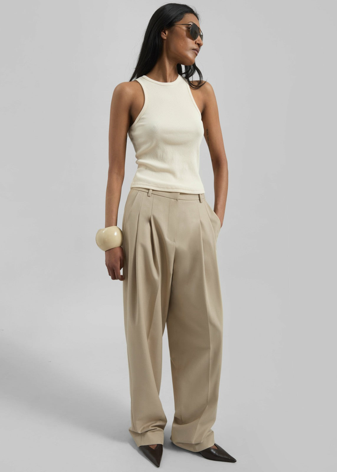 Gelso Pleated Twill Trousers - Beige
