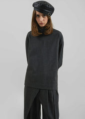 Belton Wool Blend Blouse - Charcoal/White Pinstripe