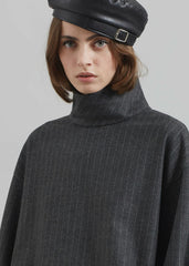 Belton Wool Blend Blouse - Charcoal/White Pinstripe