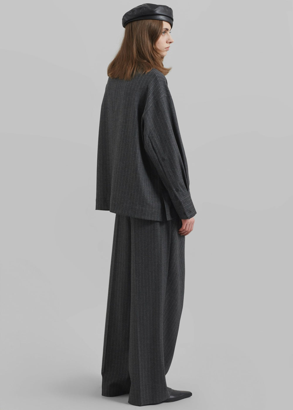 Belton Wool Blend Blouse - Charcoal/White Pinstripe