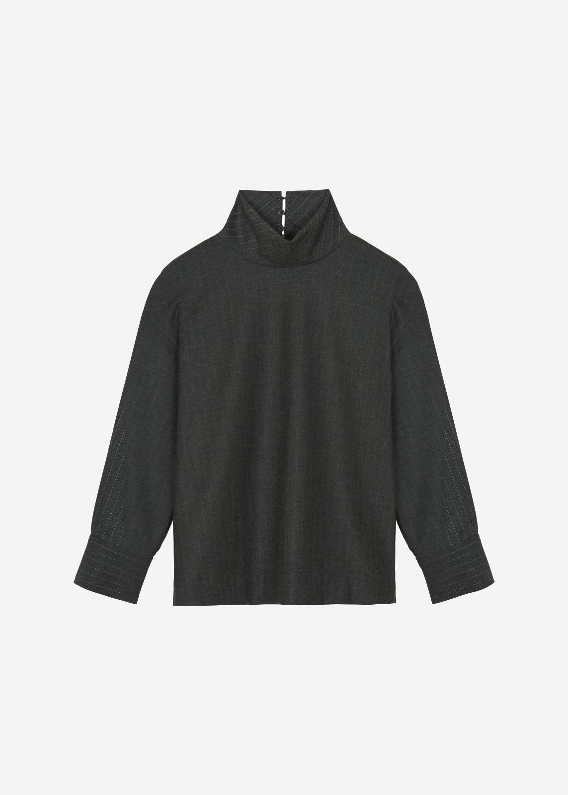 Belton Wool Blend Blouse - Charcoal/White Pinstripe