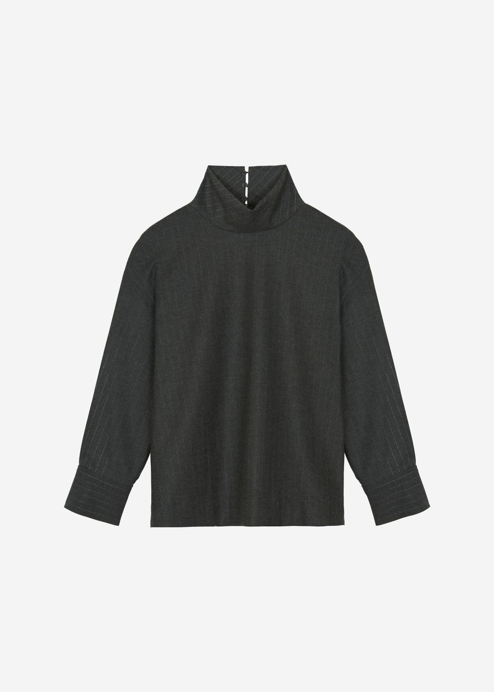 Belton Wool Blend Blouse - Charcoal/White Pinstripe