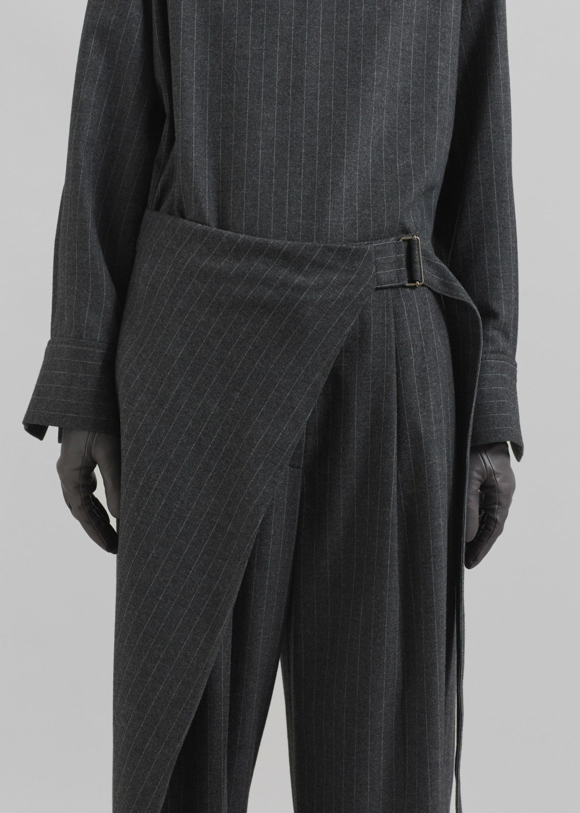 Belton Wool-Blend Wrap Trousers - Charcoal/White Pinstripe