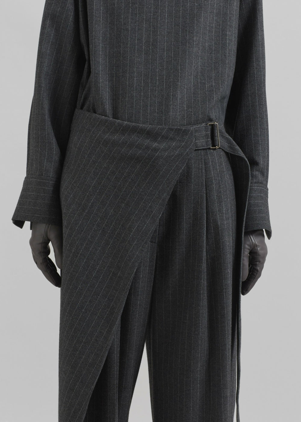 Belton Wool-Blend Wrap Trousers - Charcoal/White Pinstripe