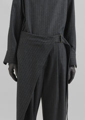 Belton Wool-Blend Wrap Trousers - Charcoal/White Pinstripe