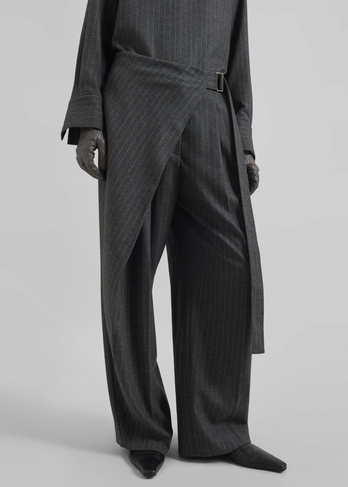 Belton Wool-Blend Wrap Trousers - Charcoal/White Pinstripe
