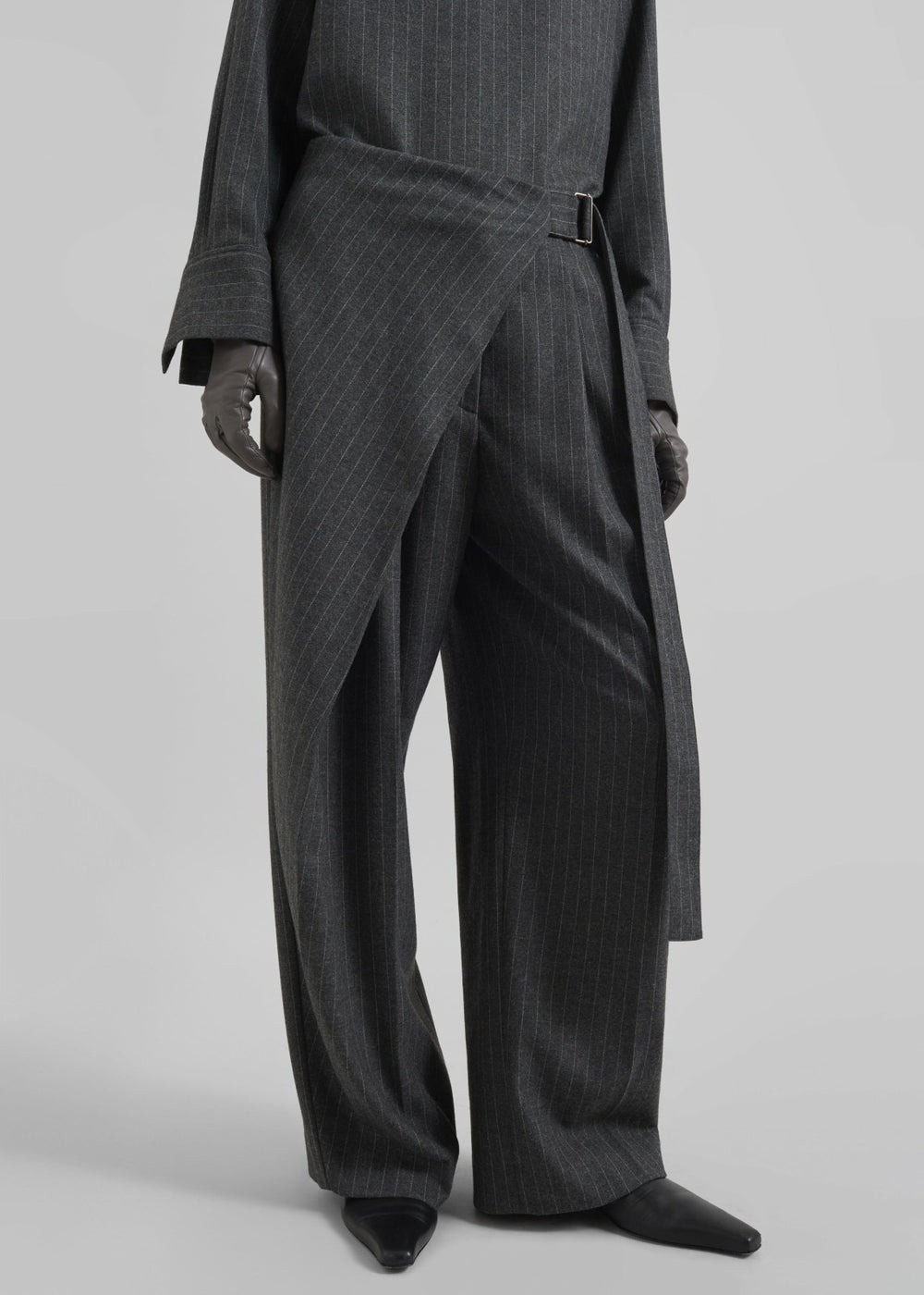 Belton Wool-Blend Wrap Trousers - Charcoal/White Pinstripe