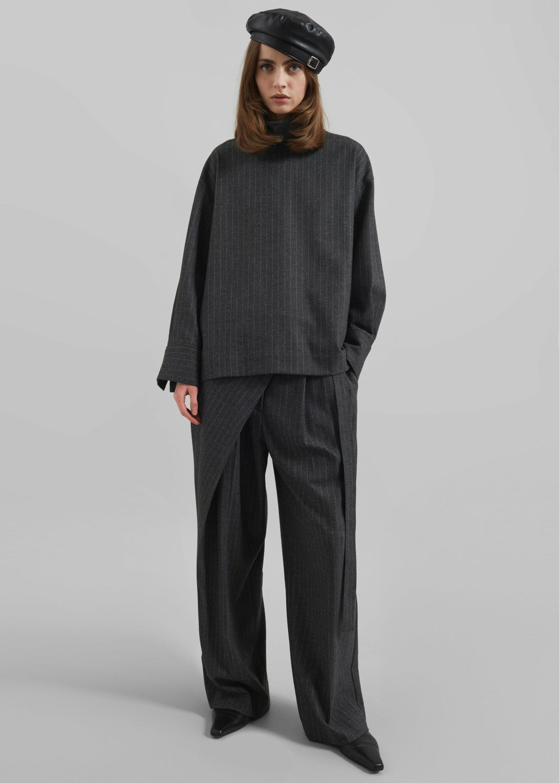Belton Wool-Blend Wrap Trousers - Charcoal/White Pinstripe
