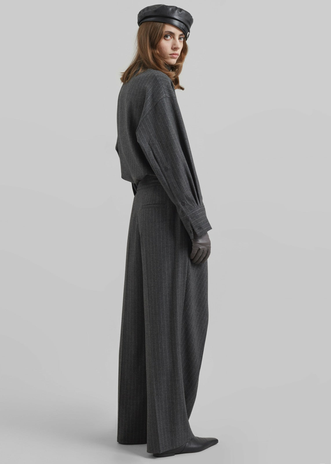 Belton Wool-Blend Wrap Trousers - Charcoal/White Pinstripe
