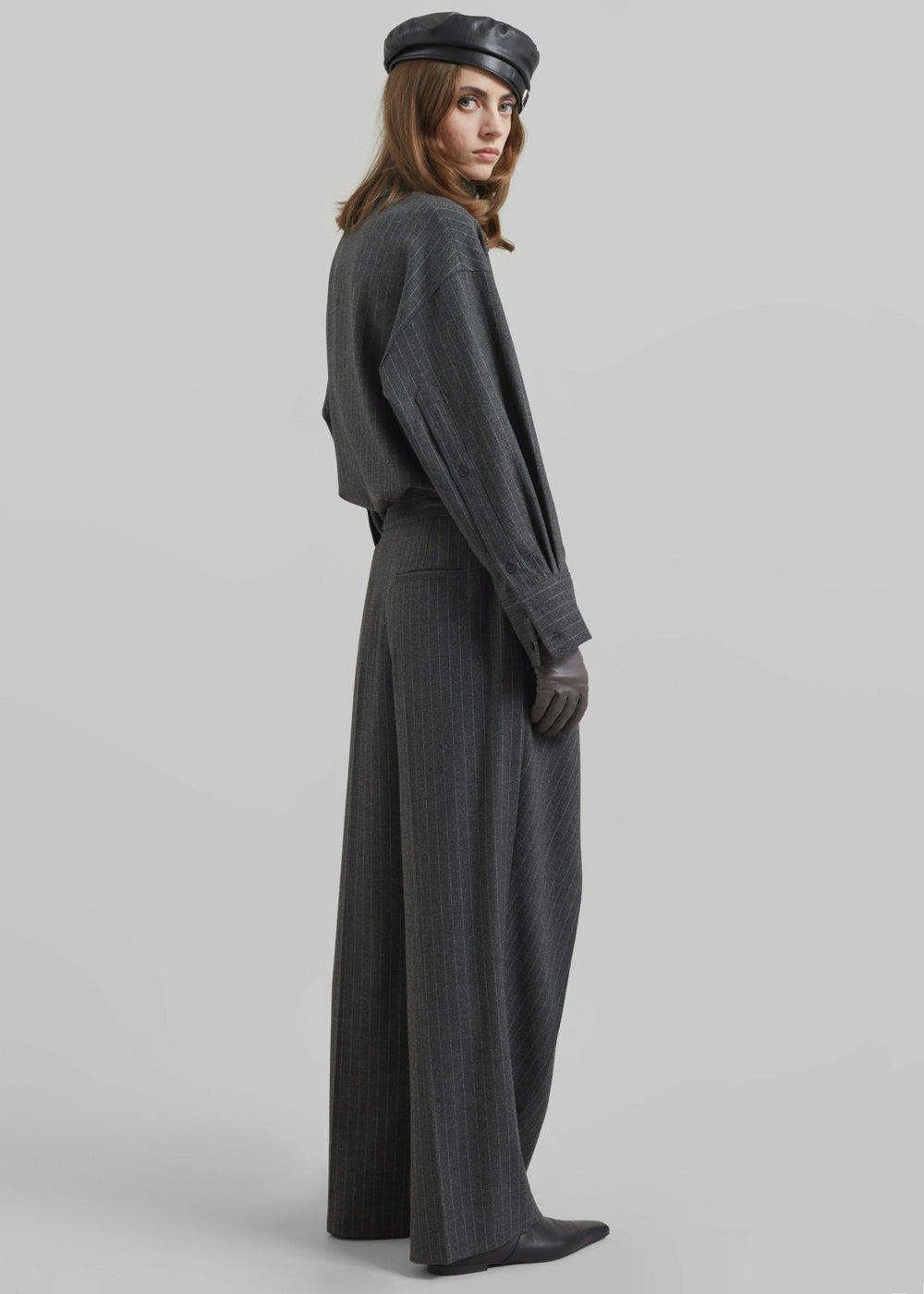 Belton Wool-Blend Wrap Trousers - Charcoal/White Pinstripe