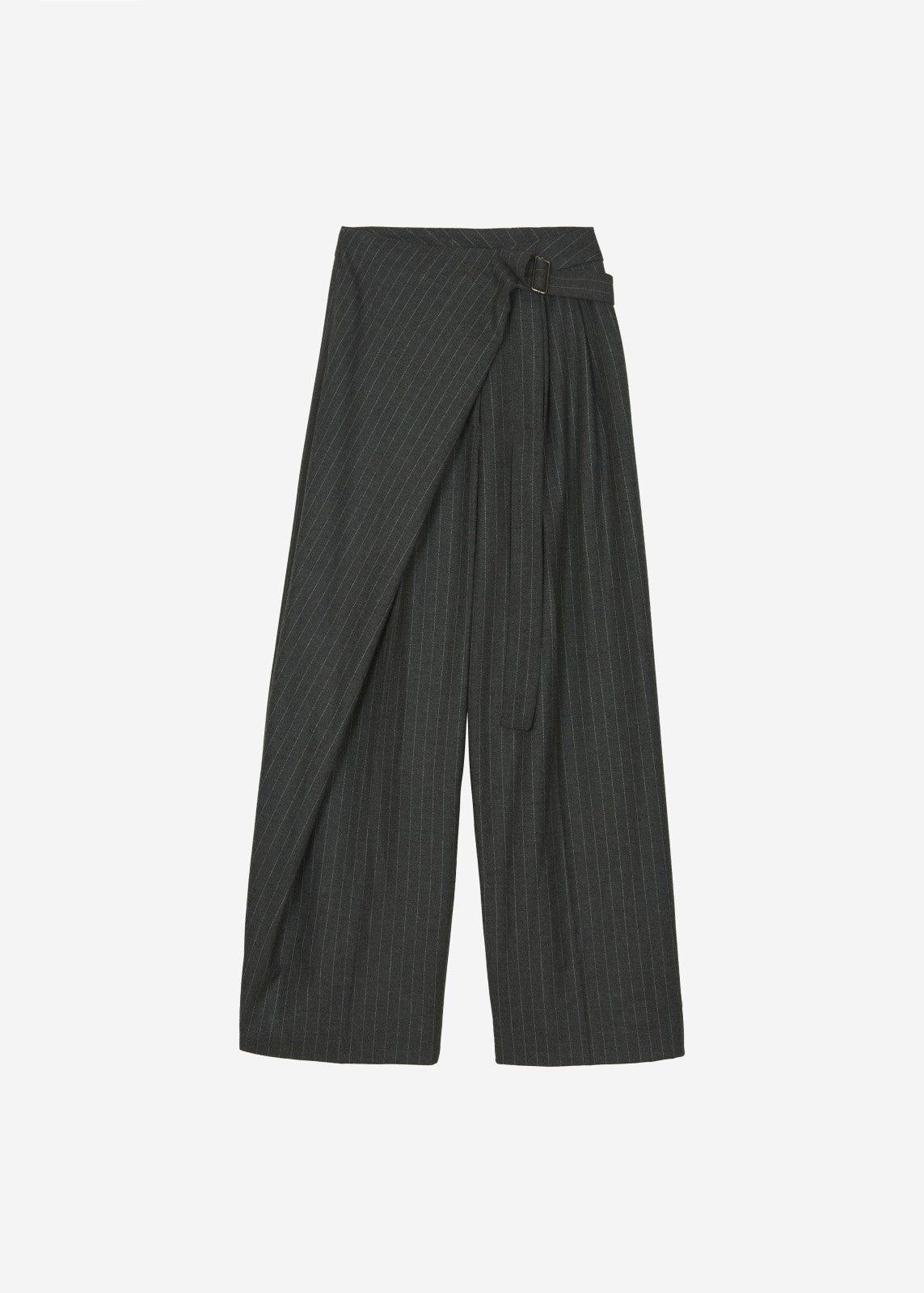 Belton Wool-Blend Wrap Trousers - Charcoal/White Pinstripe