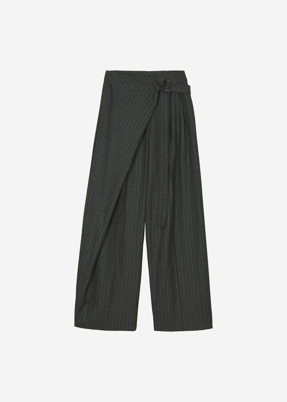 Belton Wool-Blend Wrap Trousers - Charcoal/White Pinstripe