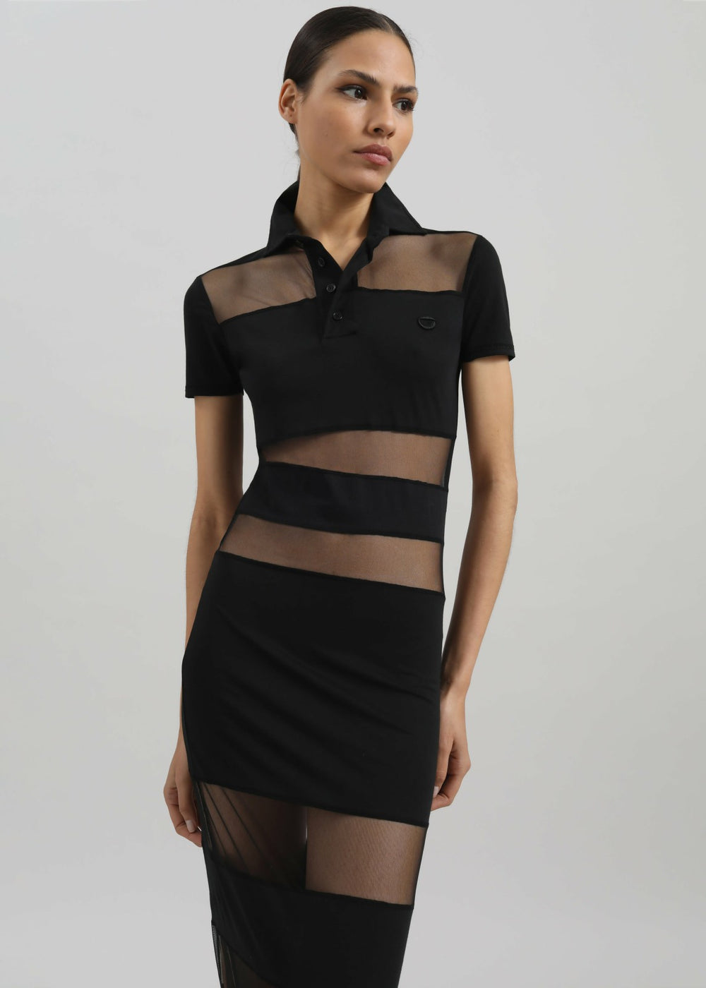 Coperni Striped Sheer Polo Dress - Black
