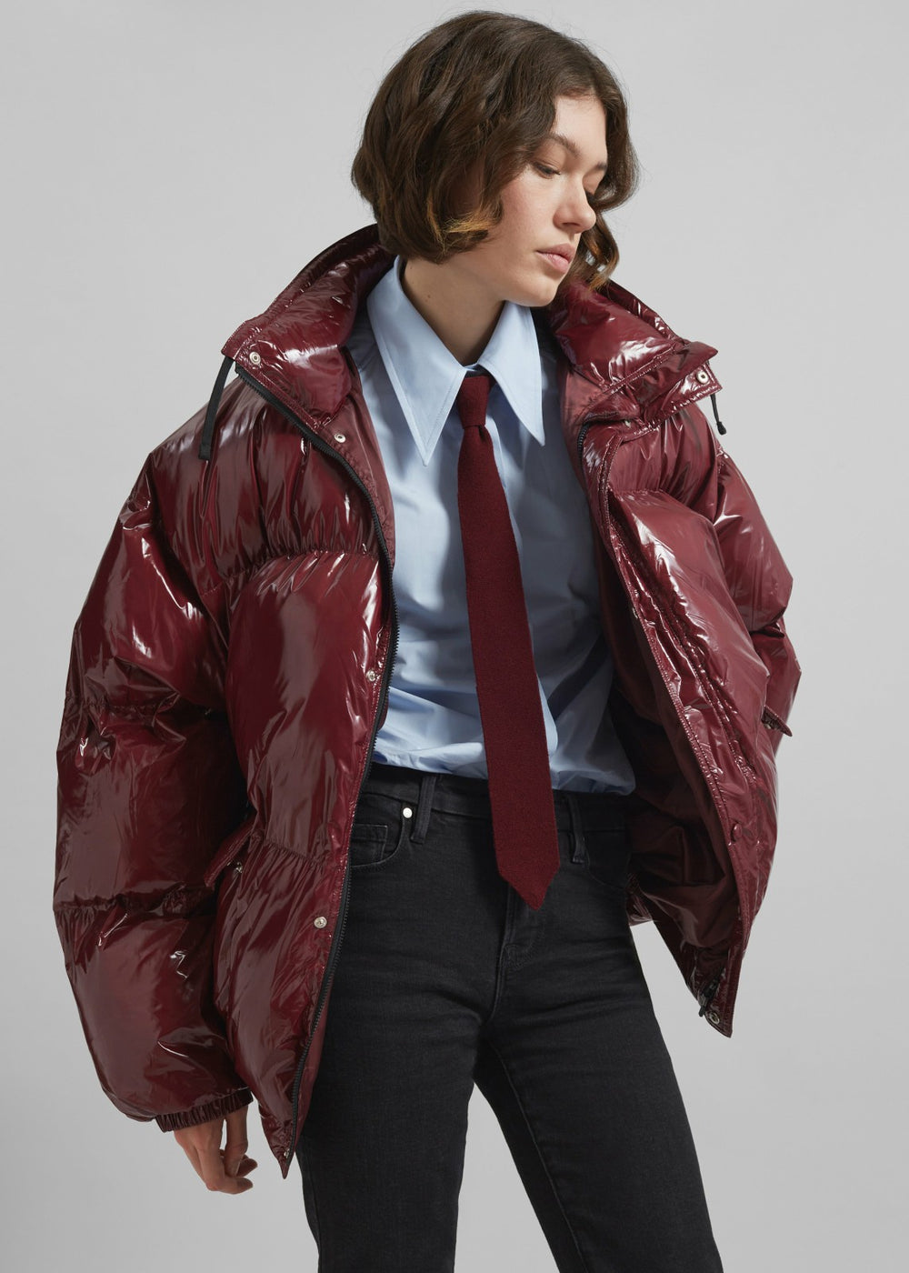 Harrow Glossy Puffer Jacket - Burgundy