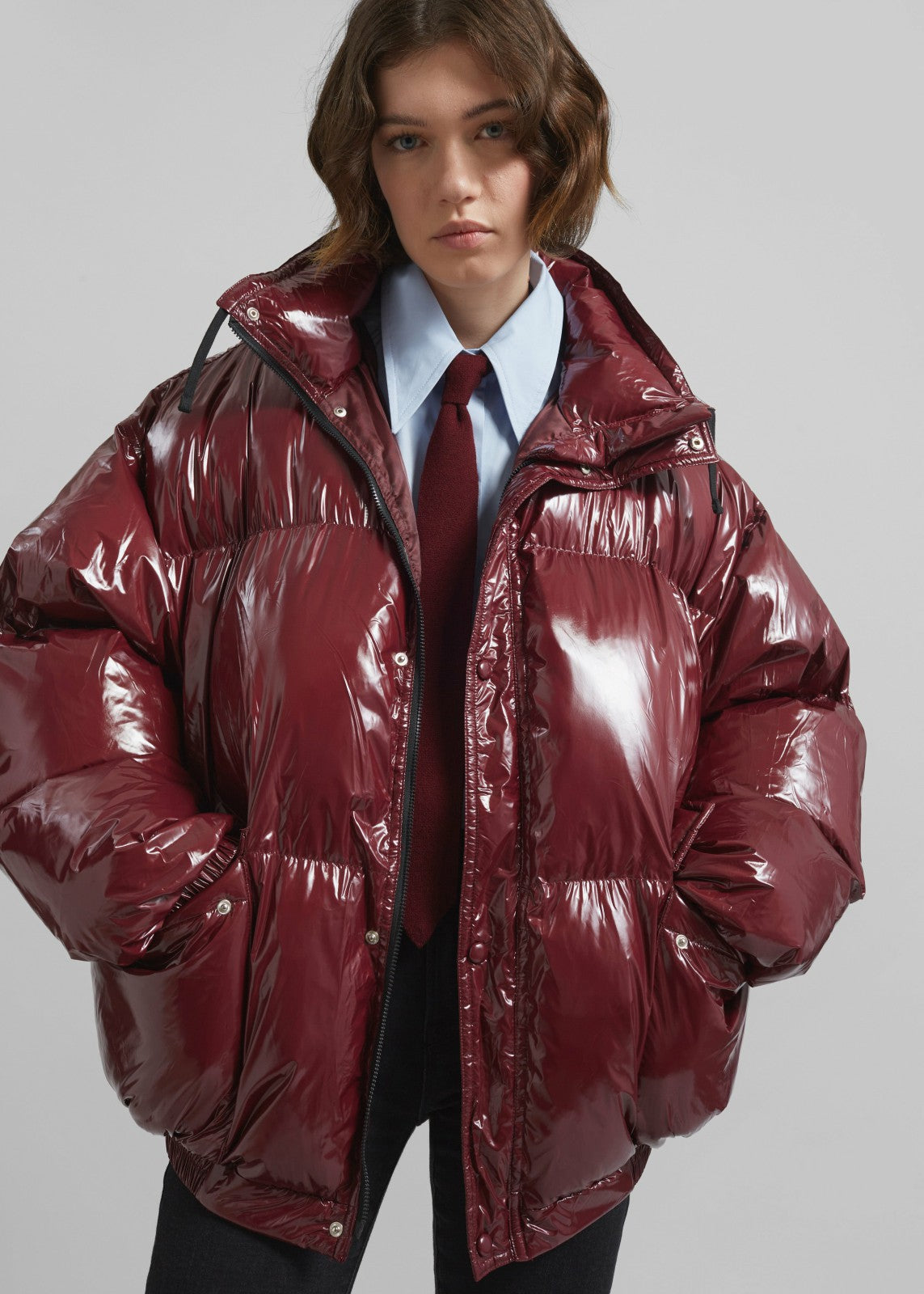 Harrow Glossy Puffer Jacket - Burgundy