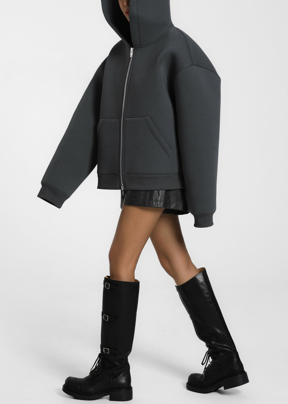 Calder Neoprene Zip-Up Hoodie - Grey
