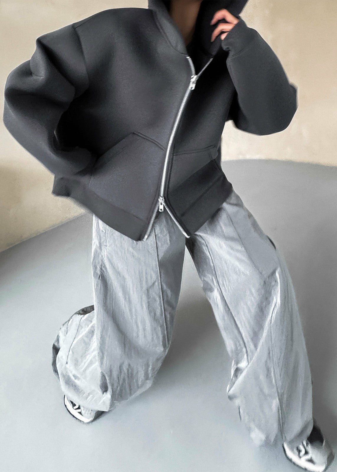 Calder Neoprene Zip-Up Hoodie - Grey