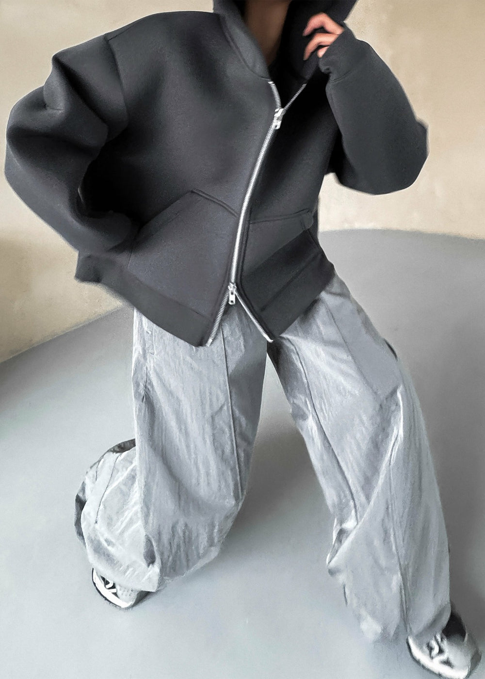 Calder Neoprene Zip-Up Hoodie - Grey