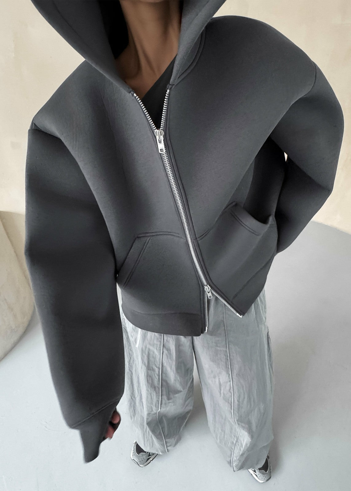 Calder Neoprene Zip-Up Hoodie - Grey