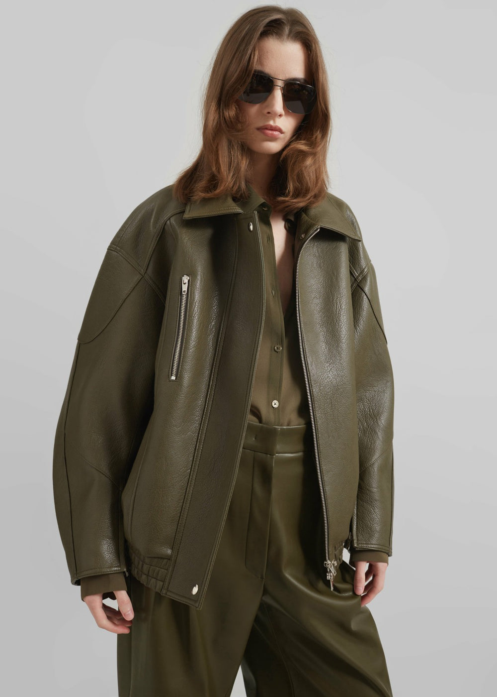 Enora Faux Leather Jacket - Olive