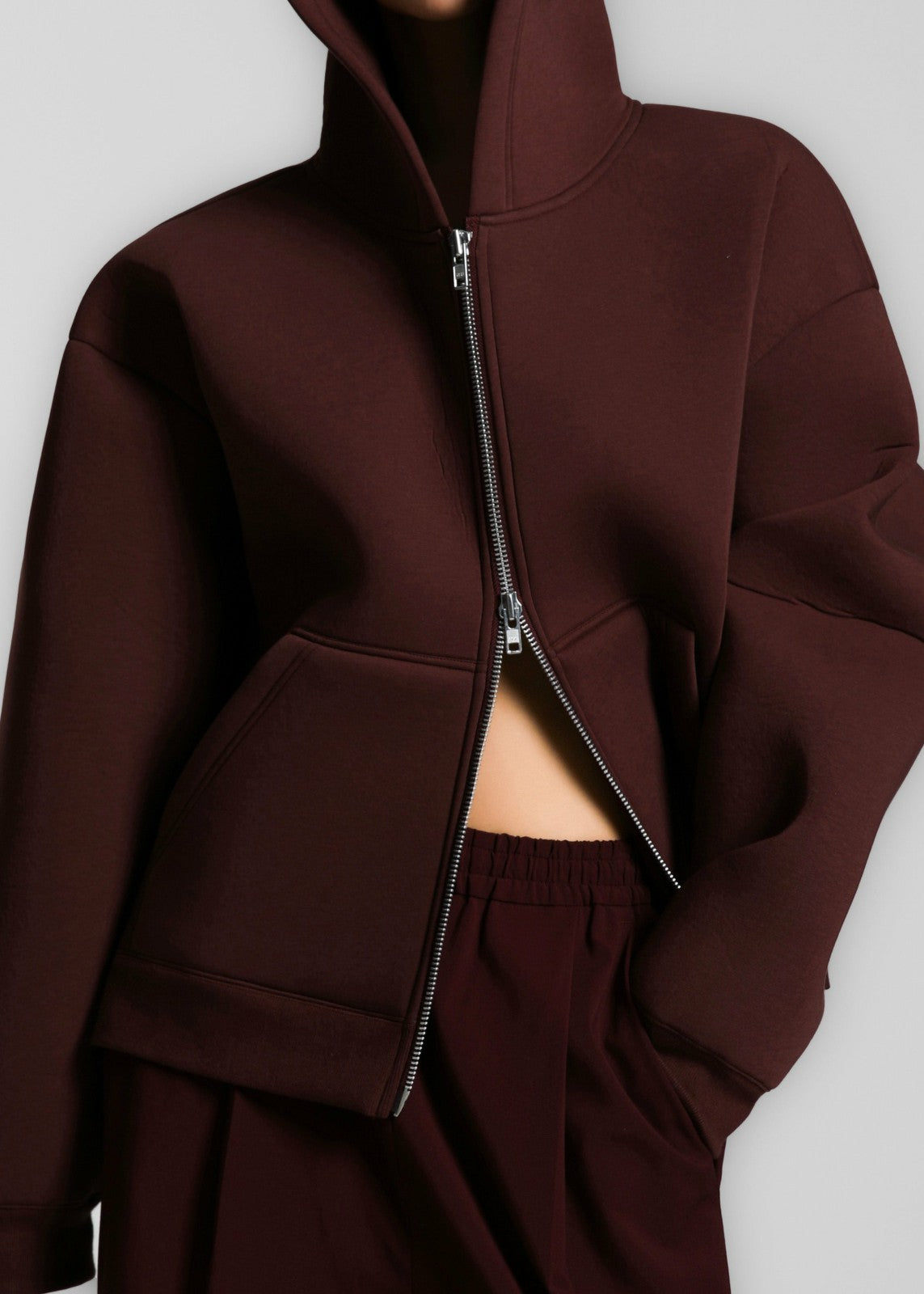 Calder Neoprene Zip-Up Hoodie - Burgundy