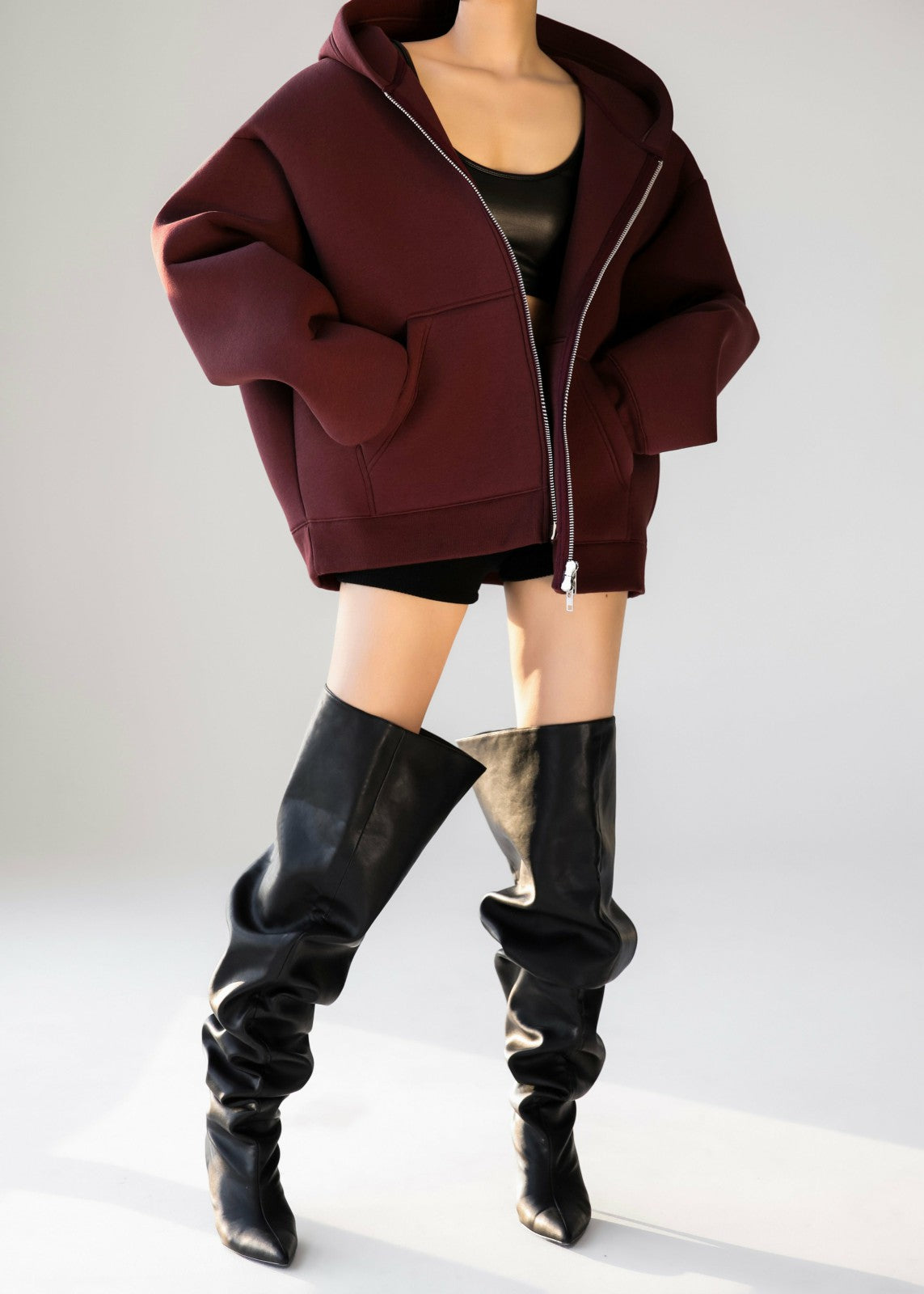 Calder Neoprene Zip-Up Hoodie - Burgundy