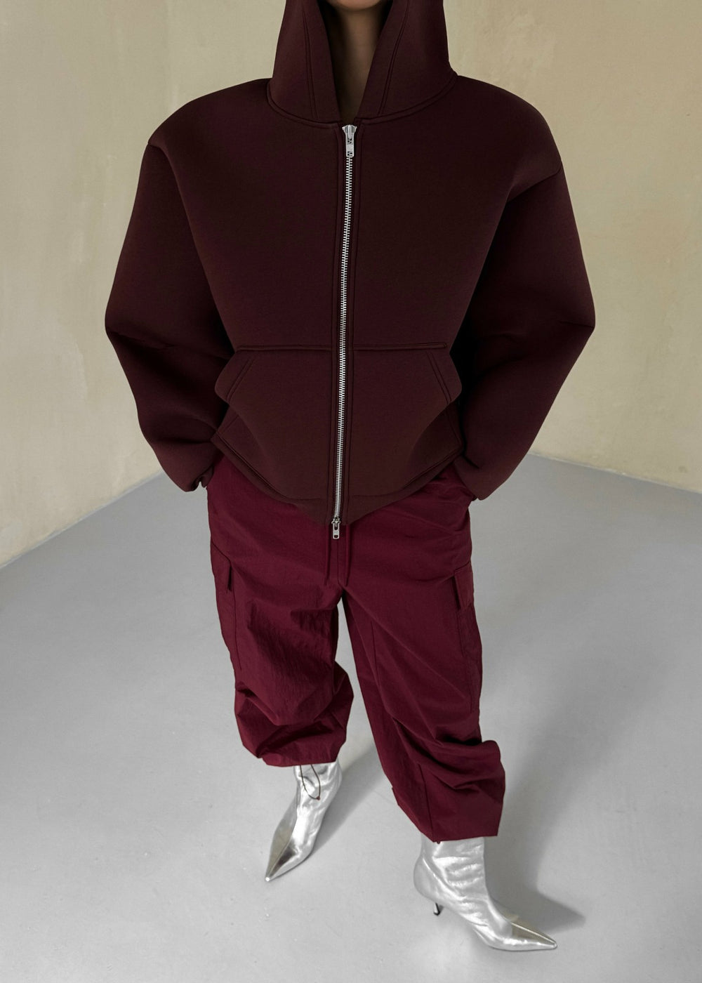 Calder Neoprene Zip-Up Hoodie - Burgundy